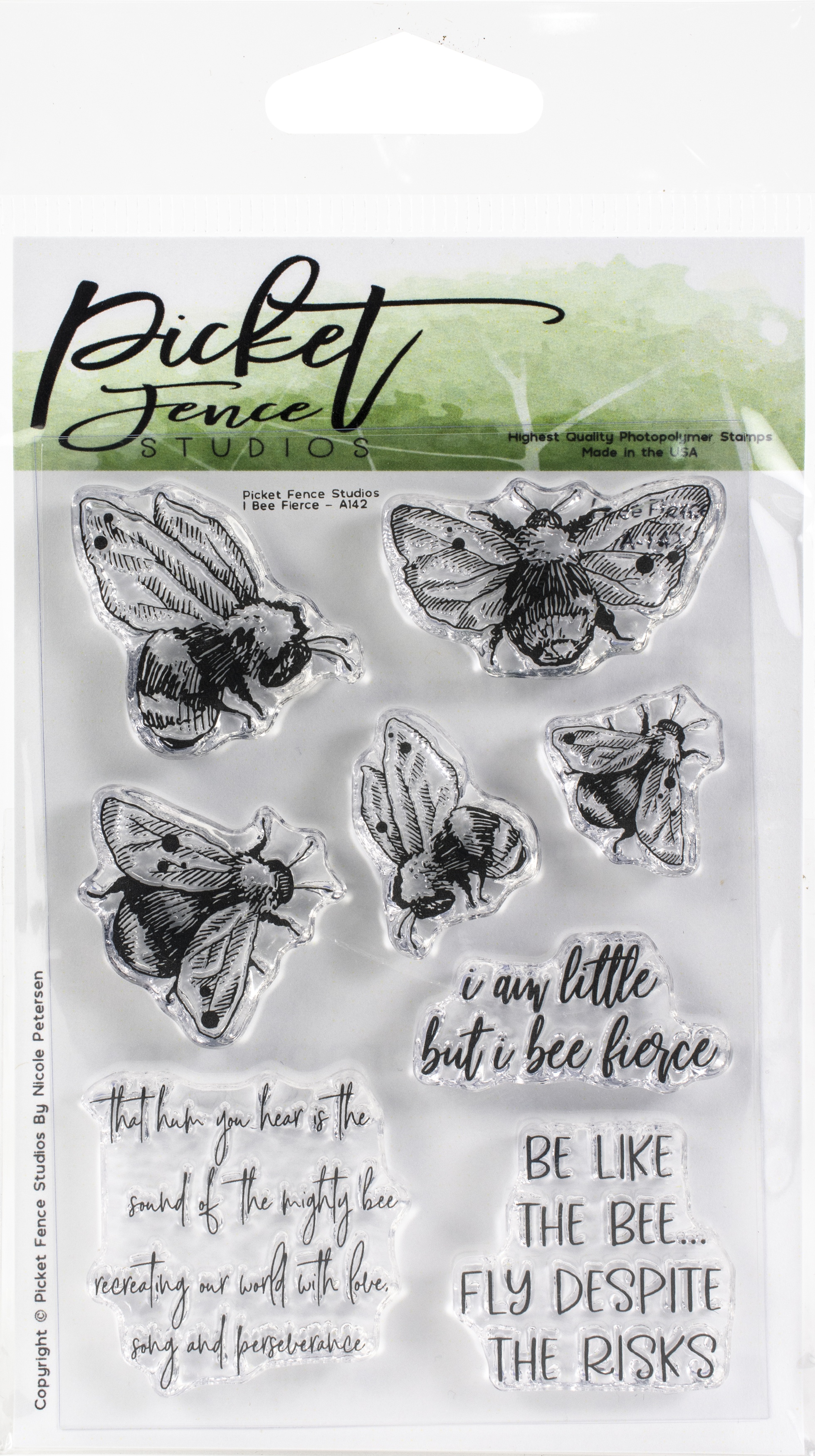 I Bee Fierce, 8st., Clear Stamps,  Picked Fence Studios