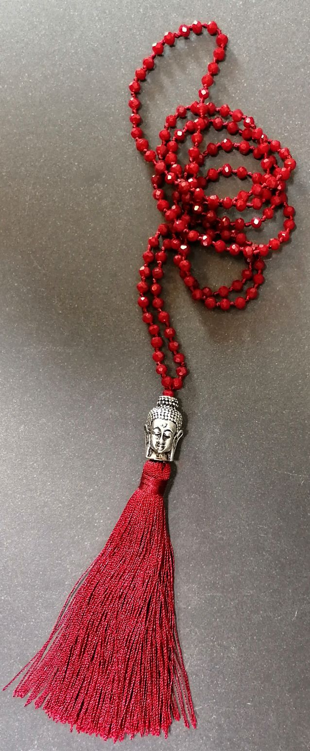 Halsband / Mala - med zirkon pärlor, Buddha och Tofs - 3