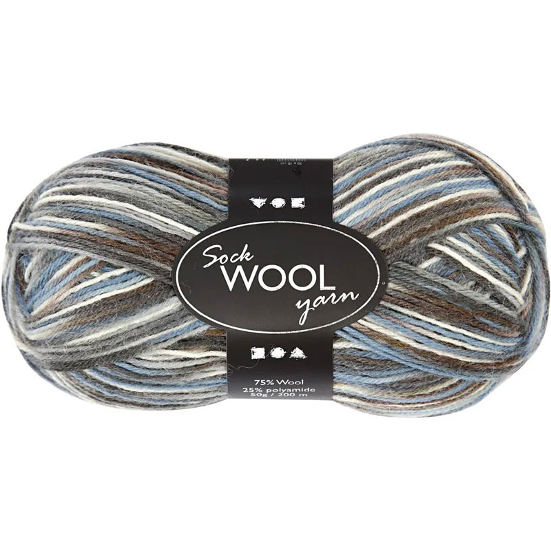 Sock Woll Yarn - Blågrå harmoni
