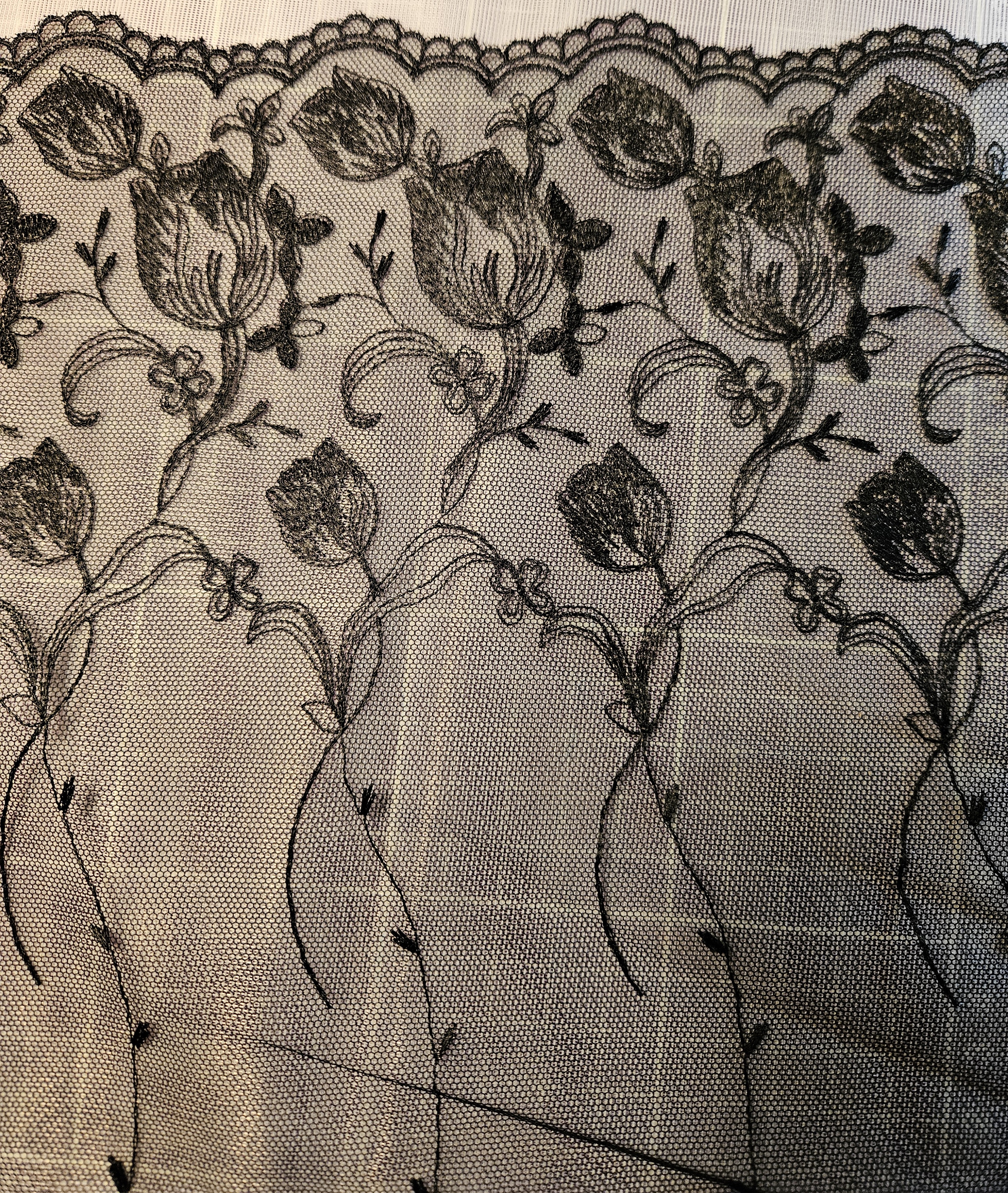 Black non stretch lace with black tulips