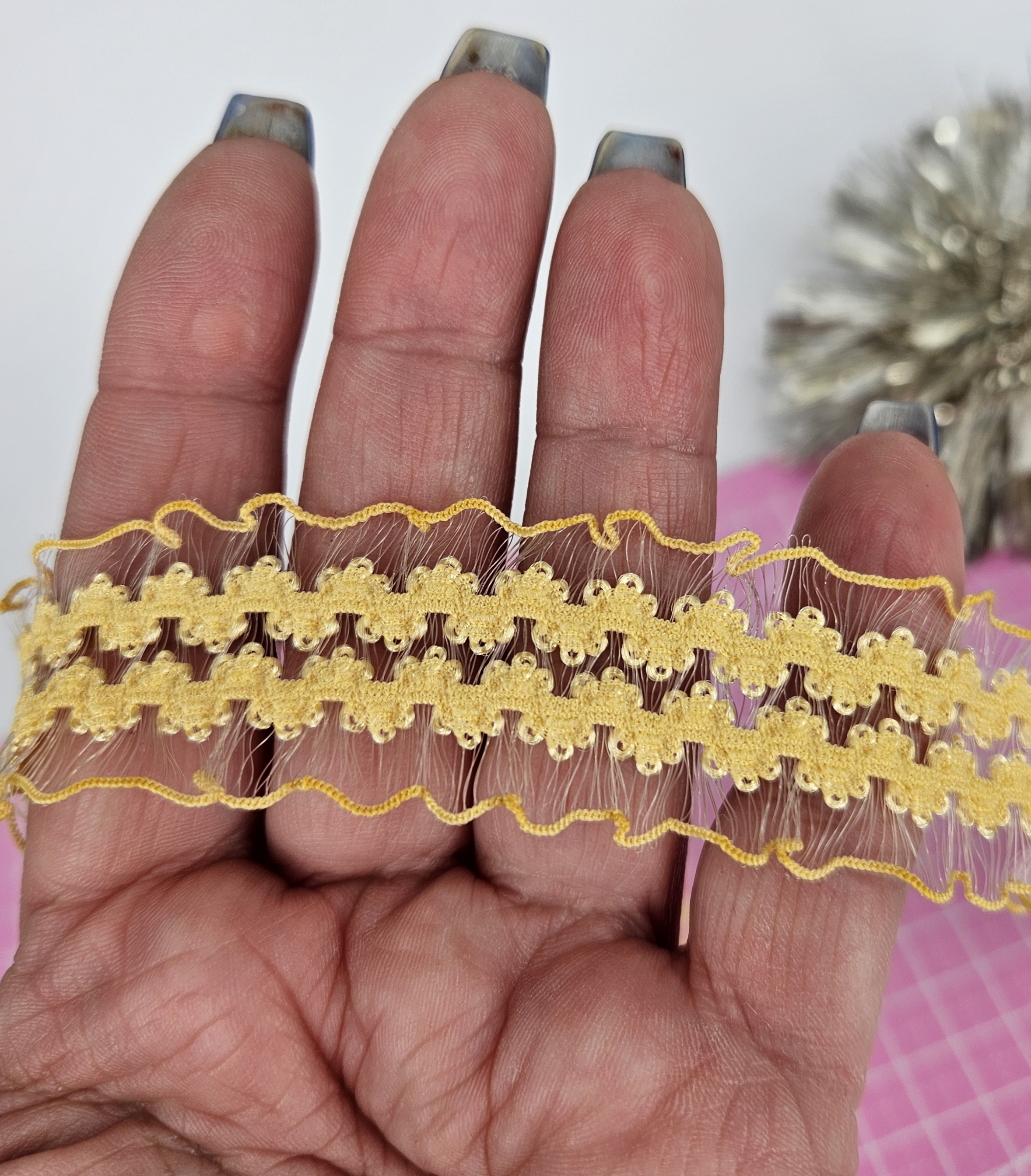 Ruffled elastic with silk thread - Yellow - 25 mm - 2