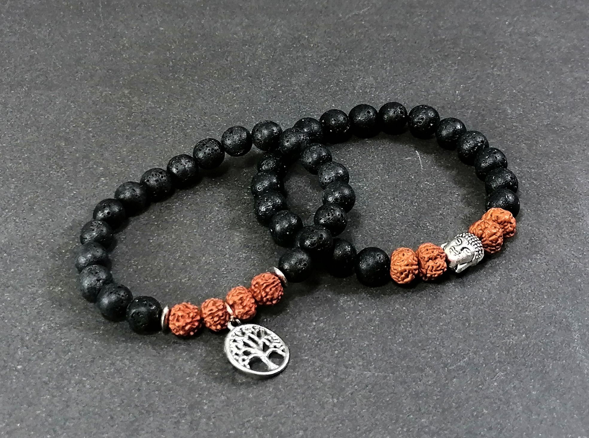 Lavasten och Rudraksha Armband med Buddha eller Livets Träd Symbol