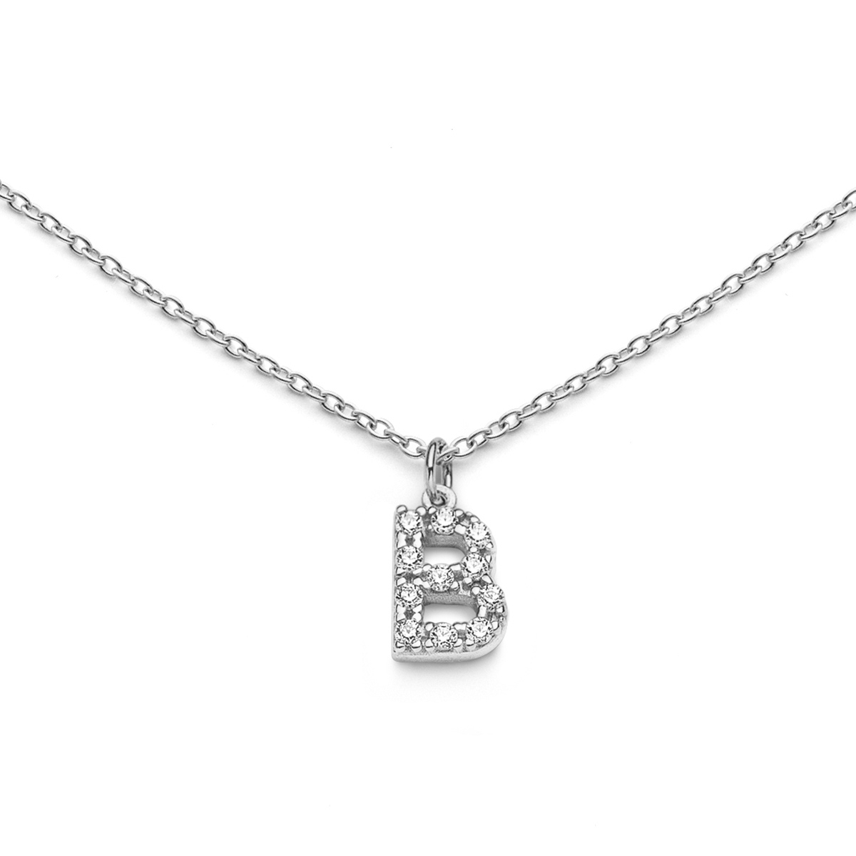 Letter necklace silver B cz