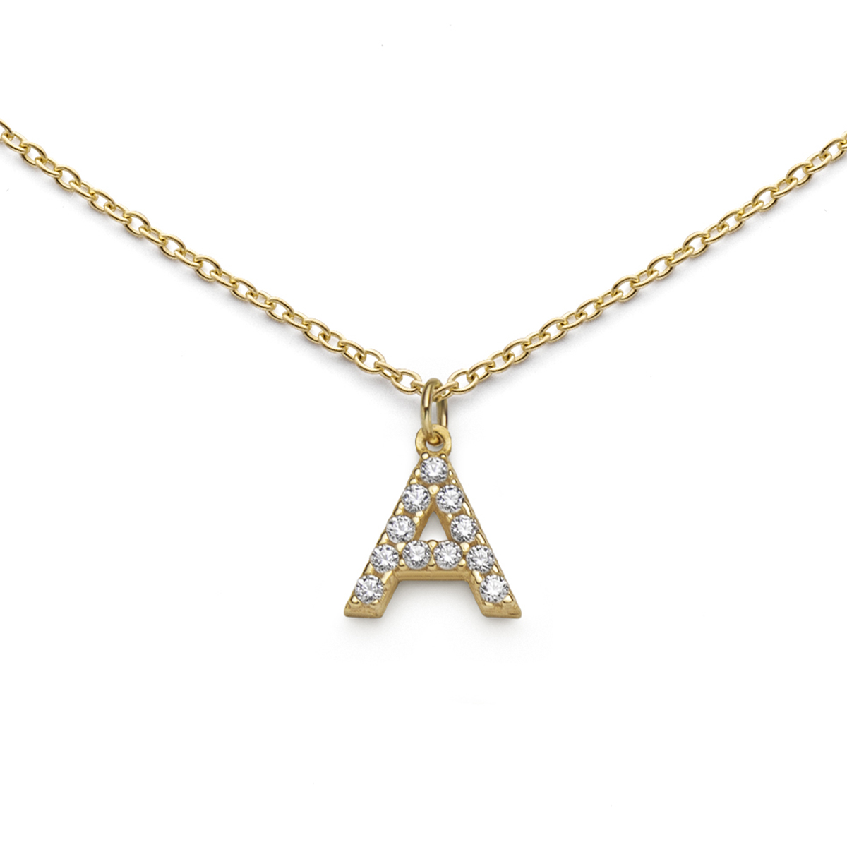 Letter necklace gold-plated silver with cz A
