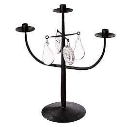 Erik Höglund (1960s) Wrought Iron Candleholder with 3 Arms and 4 Clear Glass Medallions 46 cm SH8