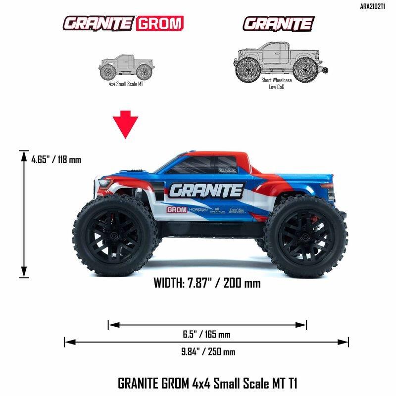 ARRMA 1/18 GRANITE GROM MEGA 380 Brushed 4X4 MT RTR, Battery & Charger, Blue - 20