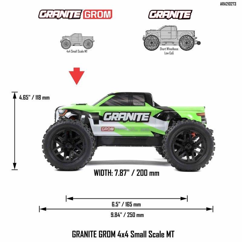 ARRMA 1/18 GRANITE GROM MEGA 380 Brushed 4X4 MT RTR with Battery & Charger,Green - 19