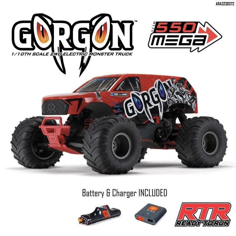 ARRMA 1/10 GORGON 4X2 MEGA 550 Brushed MT RTR with Battery & Charger, Red - 25