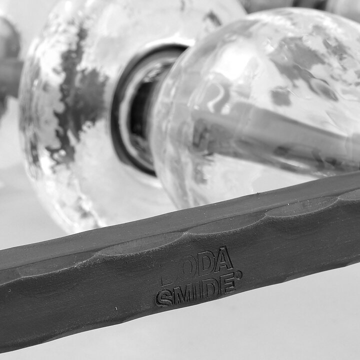 Erik Höglund (1960s) Wrought Iron Candleholder with Clear Glass Sections 46 cm