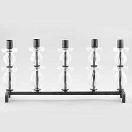 Erik Höglund (1960s) Wrought Iron Candleholder with Clear Glass Sections 46 cm