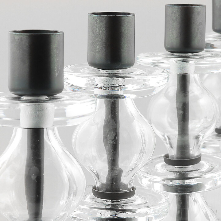 Erik Höglund (1960s) Wrought Iron Candleholder with Clear Glass Sections 46 cm