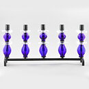 Erik Höglund (1960s) Wrought Iron Candleholder with Blue/Clear Glass Sections 46 cm