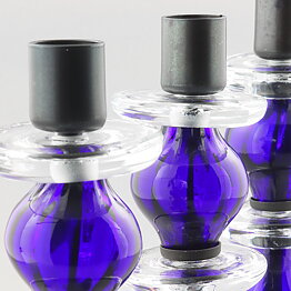 Erik Höglund (1960s) Wrought Iron Candleholder with Blue/Clear Glass Sections 46 cm
