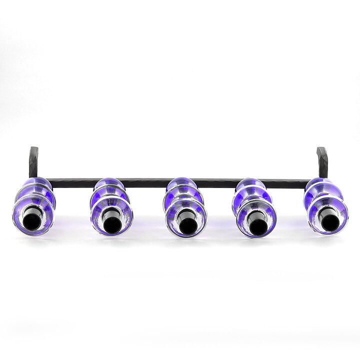 Erik Höglund (1960s) Wrought Iron Candleholder with Blue/Clear Glass Sections 46 cm