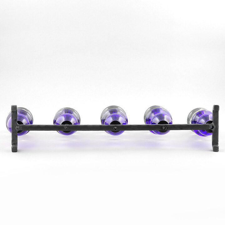 Erik Höglund (1960s) Wrought Iron Candleholder with Blue/Clear Glass Sections 46 cm