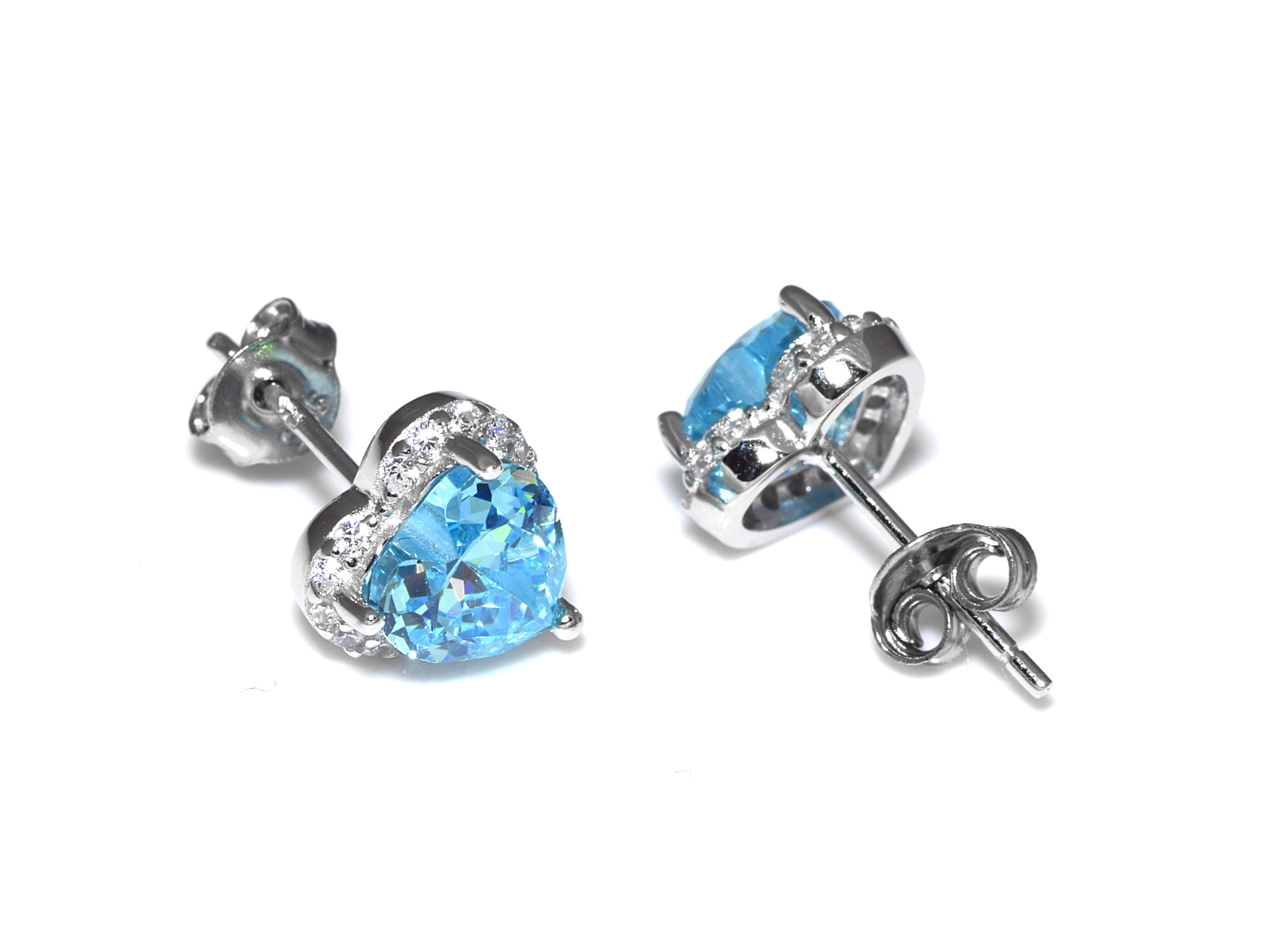 Blå Hjärtan Örhängen i Äkta 925 Silver, Hjärta Örhänge, Kärleksgåva Accessoar, Kärlek Smycke - 3