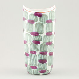 Mari Simmulson (Djungel 1953) Oval Vase with Green/Cerise Decor 20 cm