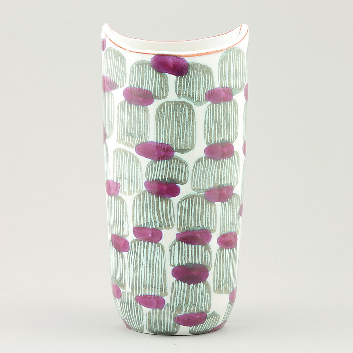 Mari Simmulson (Djungel 1953) Oval Vase with Green/Cerise Decor 20 cm
