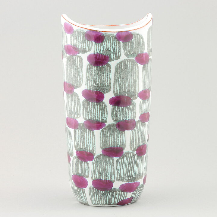Mari Simmulson (Djungel 1953) Oval Vase with Green/Cerise Decor 20 cm