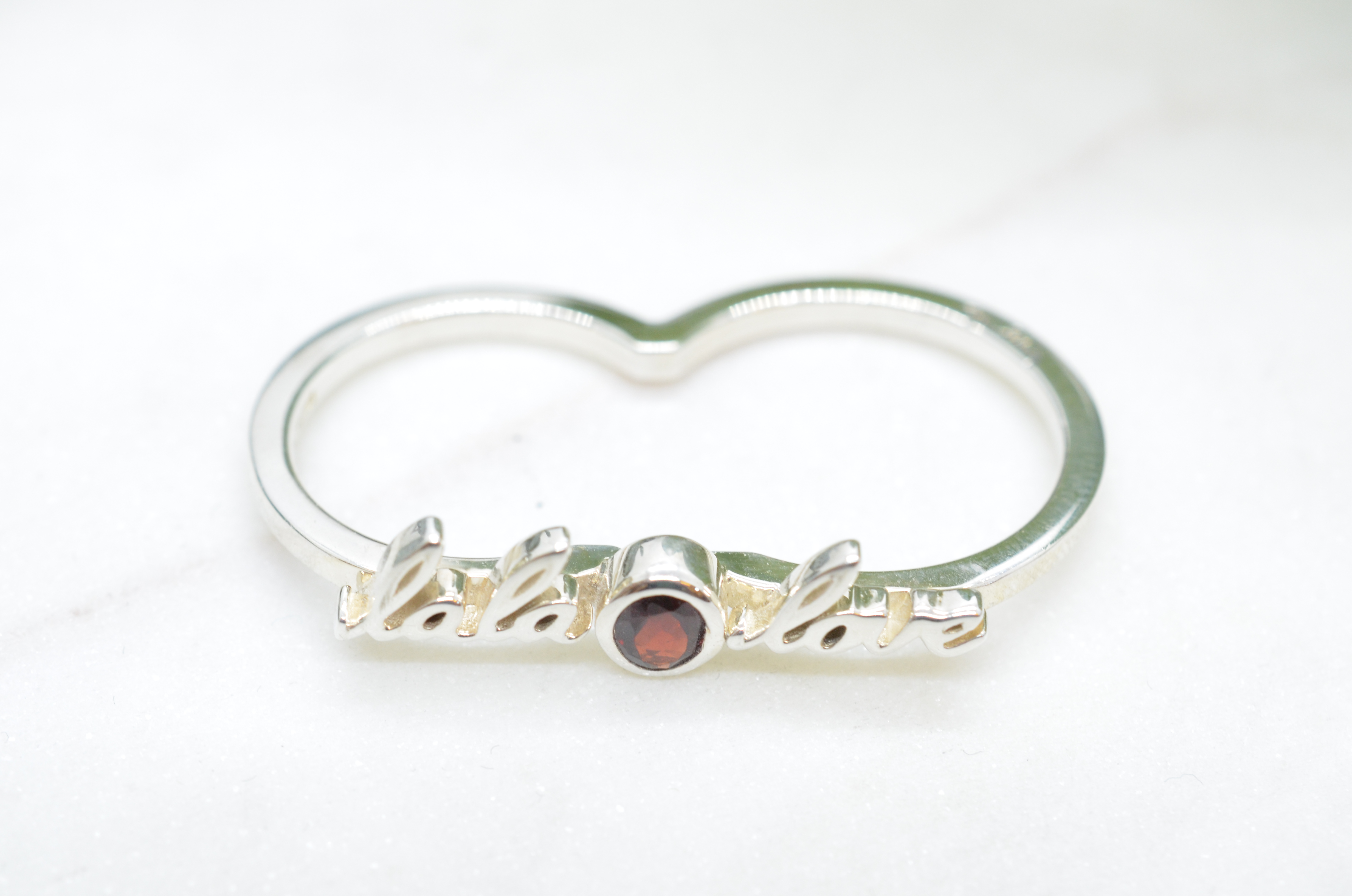 Second Hand Efva Attling "Lala Love" silver ring with red stone. - 3