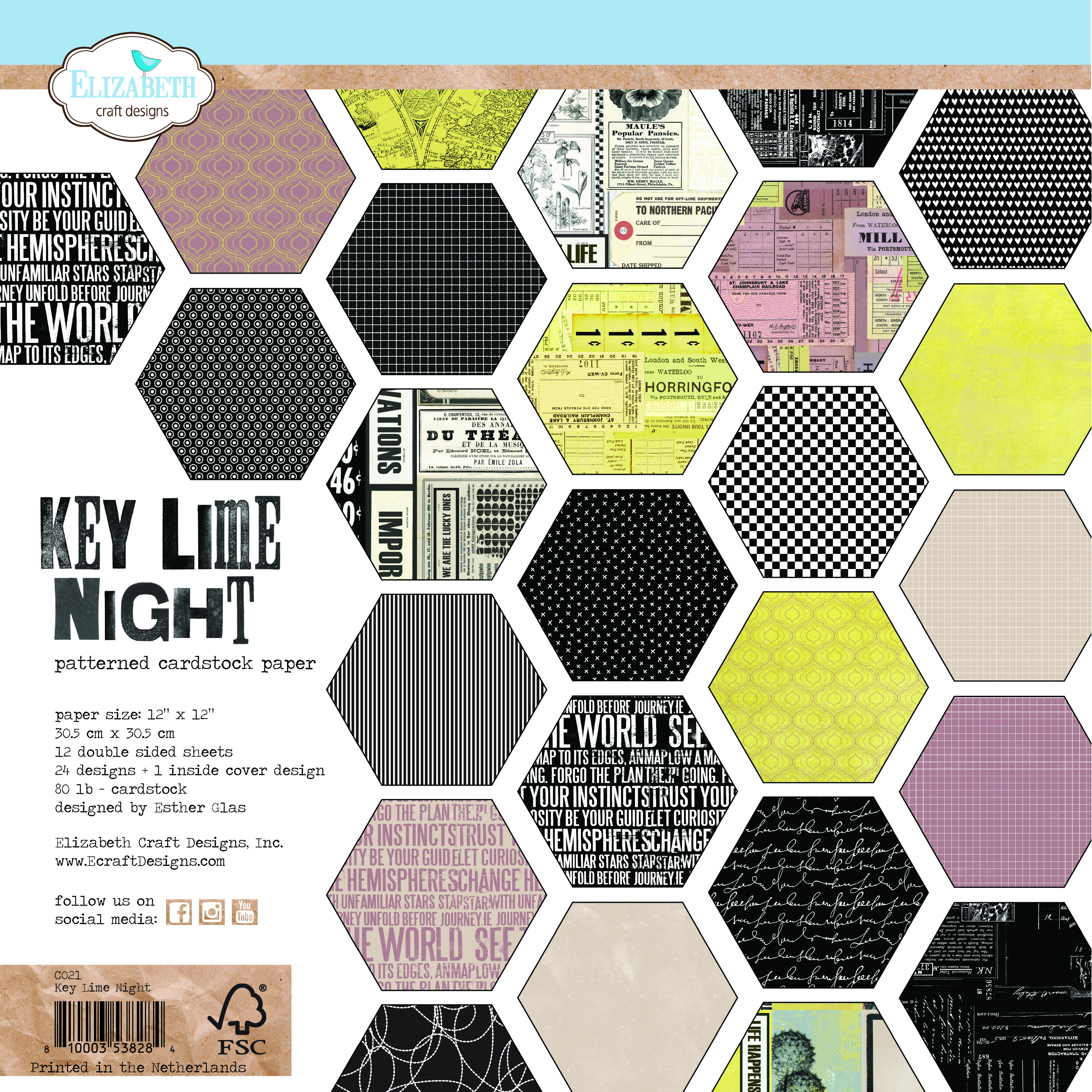 Elizabeth  -  Printed Cardstock - Key Lime Night 12x12
