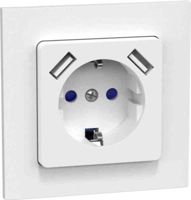 Vägguttag, infällt, jordat, med USB