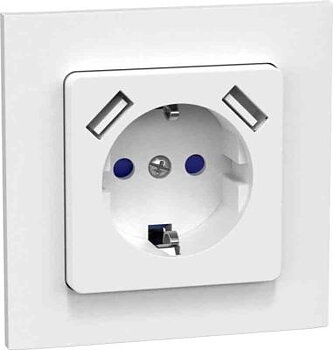 Vägguttag, infällt, jordat, med USB