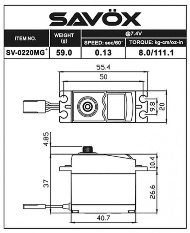 SAVÖX SV-0220MG Plus Servo Digital 8Kg 0,13s HV Metalldrev - 2