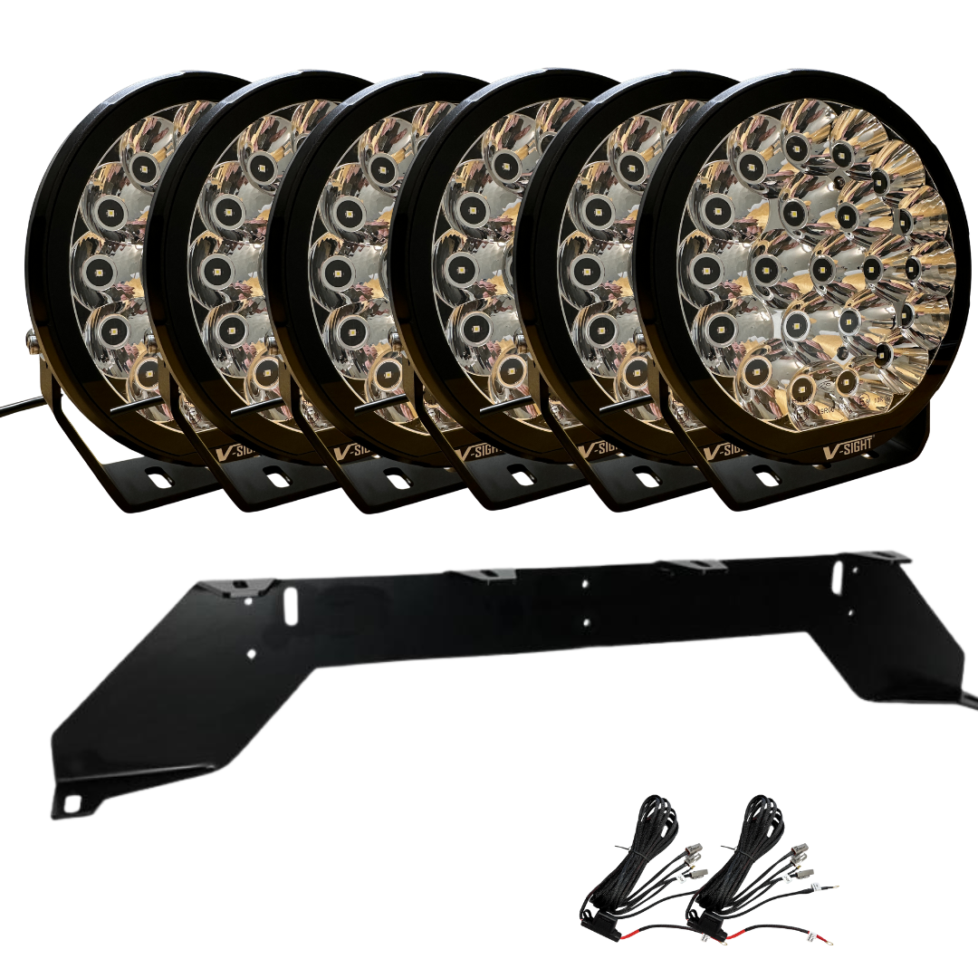 6-Pack V-Sight RAGE 9" LED-Extraljuspaket med rallysexahållare och kablage