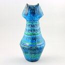 Aldo Londi (Rimini Blu 1957) Turquoise Cat with Incised Decor 31 cm