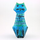 Aldo Londi (Rimini Blu 1957) Turquoise Cat with Incised Decor 31 cm