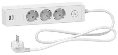 Grenuttag Kombi Jord+2USB Med Brytare 3-V Vit 1,5M