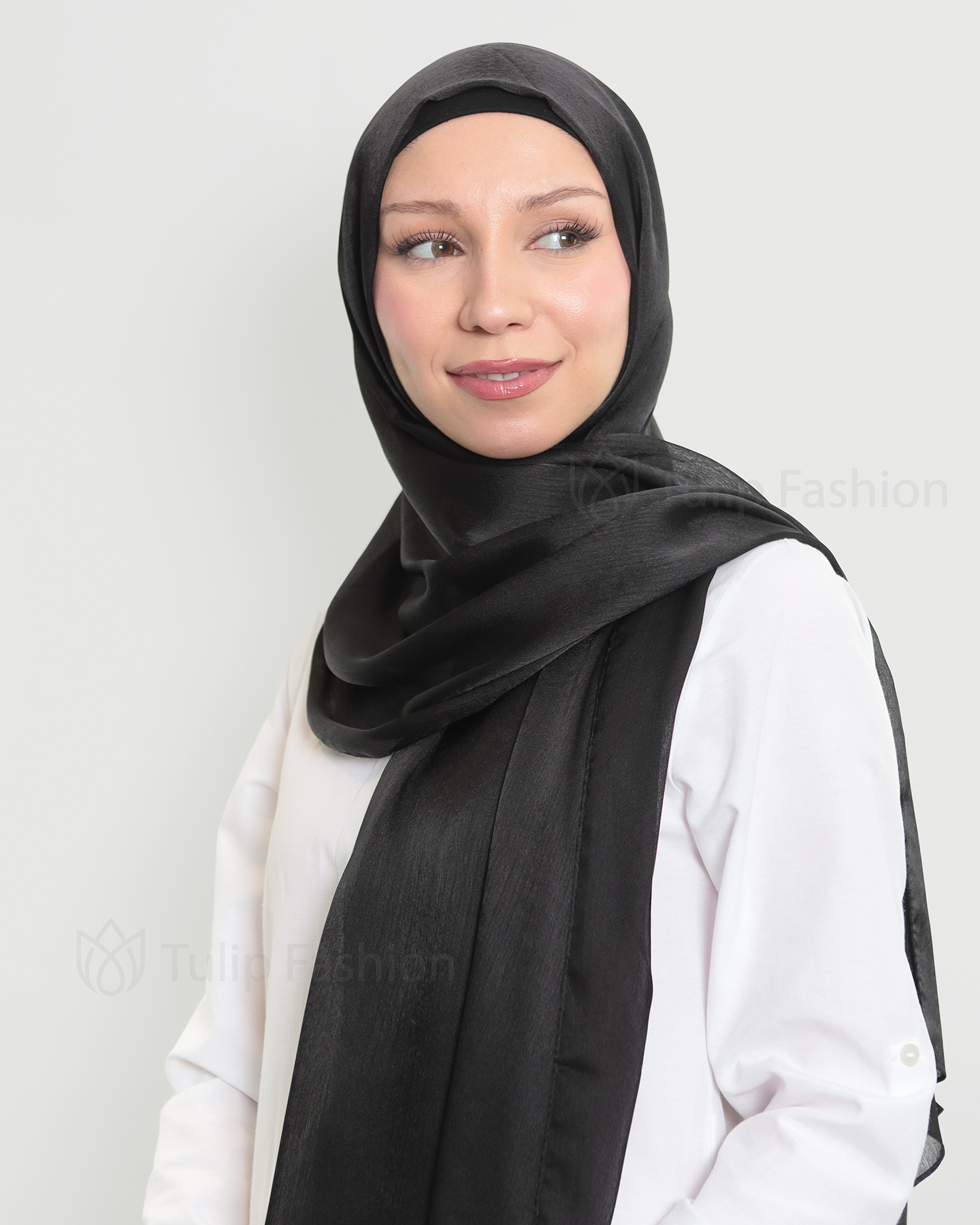 Hijab - Metallic Satin - Black - 3