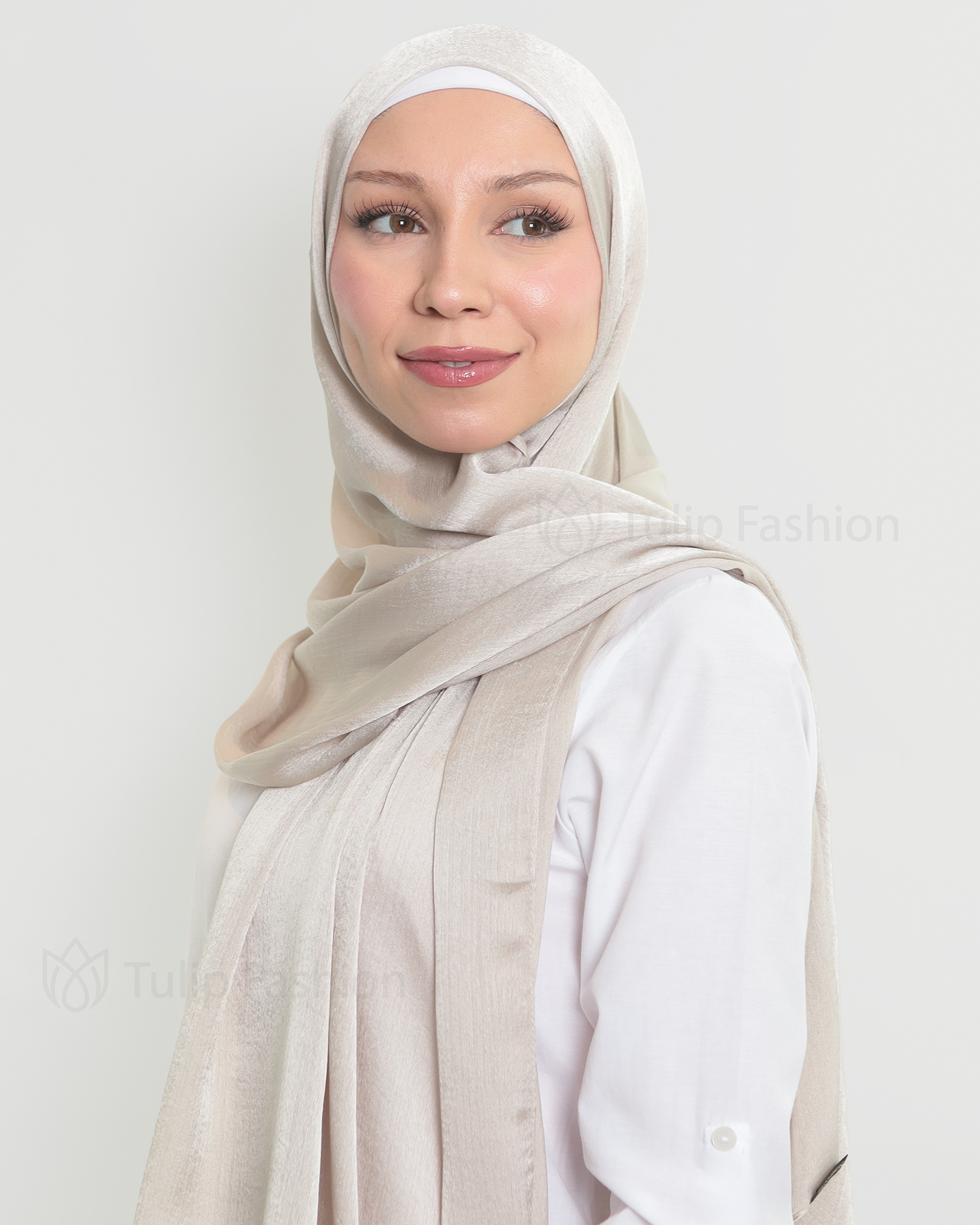 Hijab - Metallic Satin - Pearl White - 3