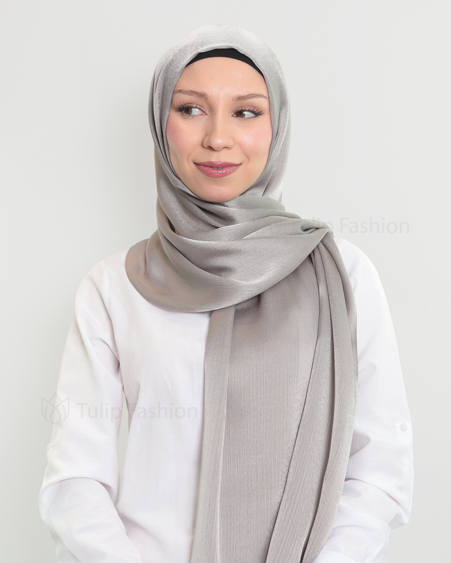 Hijab - Metallic Satin - Gray - 2