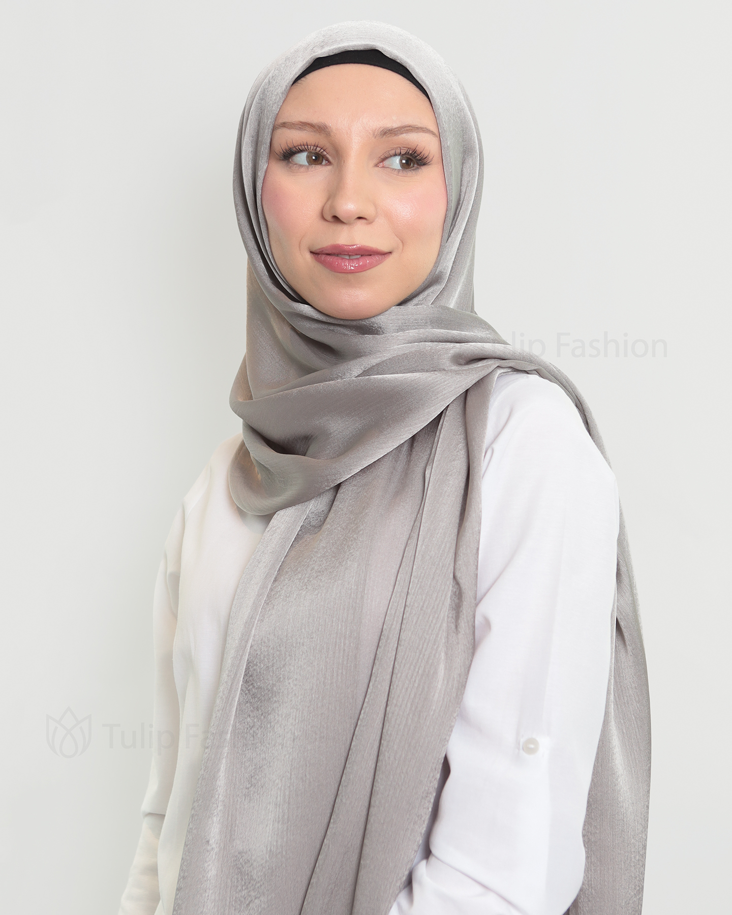 Hijab - Metallic Satin - Gray - 3
