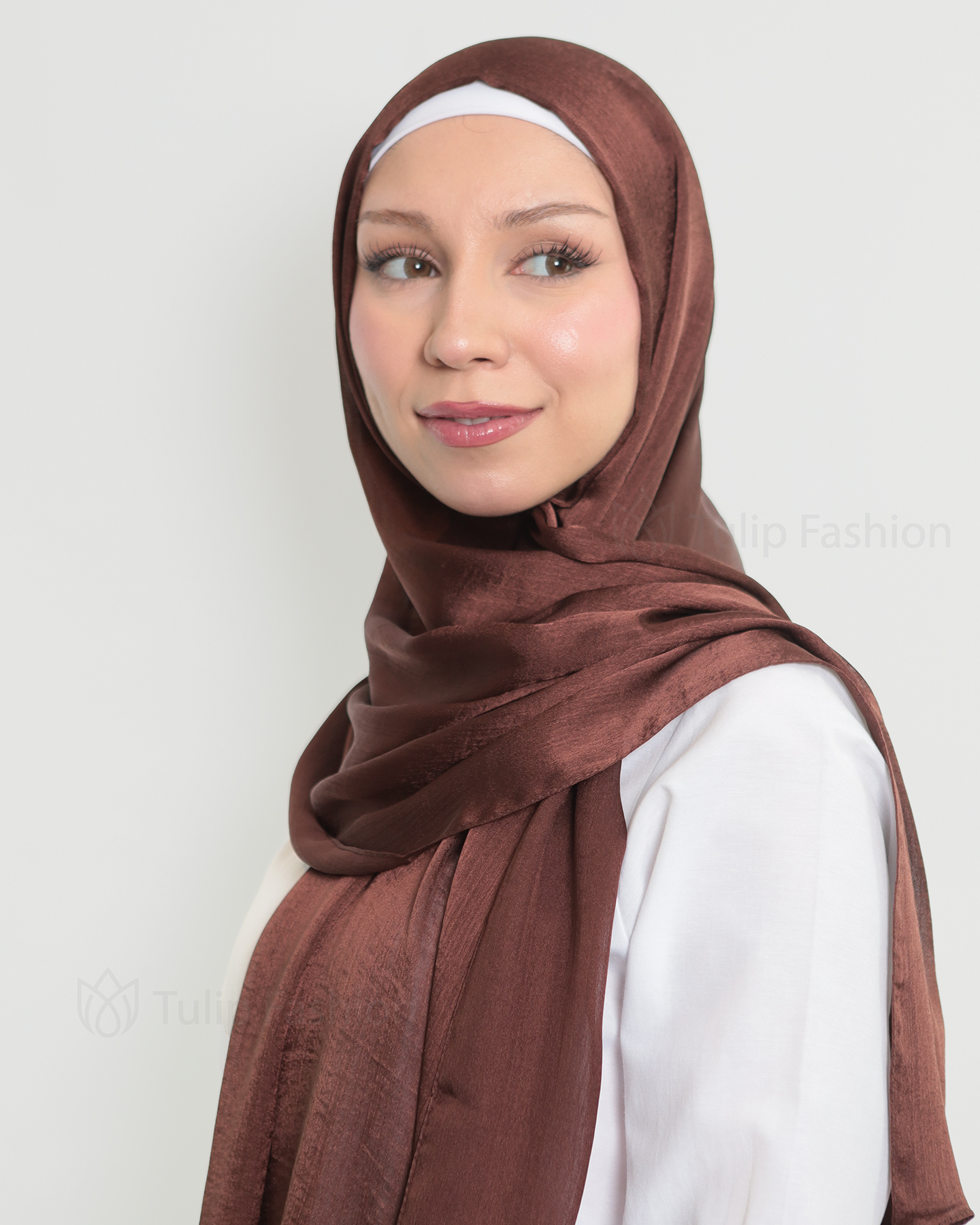 Hijab - Metallic Satin - Dark Brown - 3