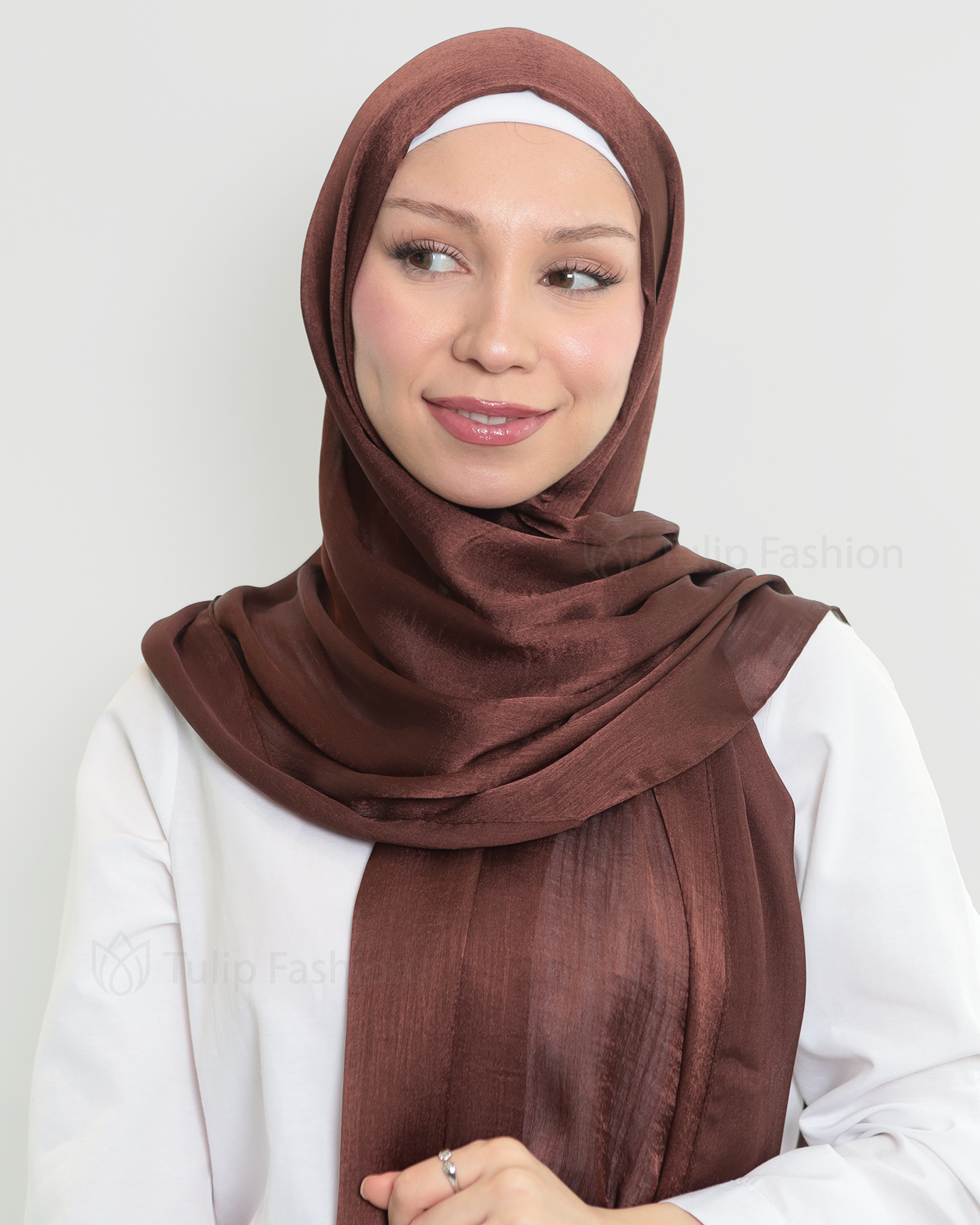 Hijab - Metallic Satin - Dark Brown - 2