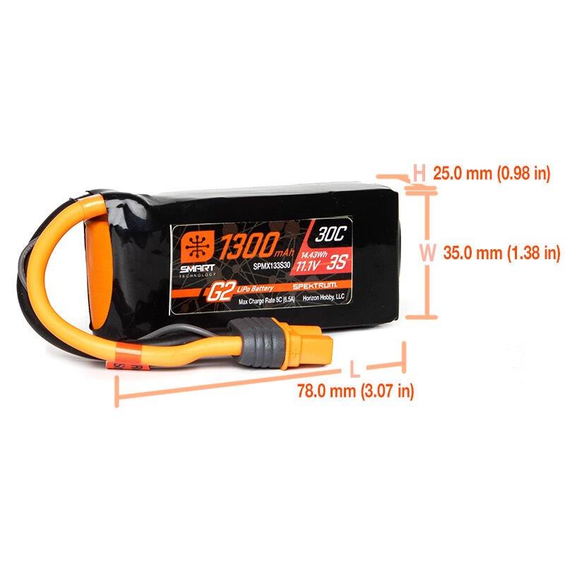 Spektrum 11.1V 1300mAh 3S 30C Smart G2 LiPo Battery: IC3 - 2