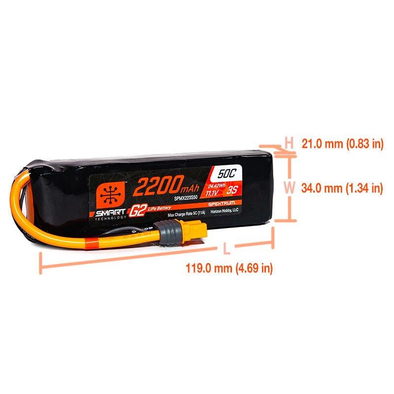 Spektrum 11.1V 2200mAh 3S 50C Smart G2 LiPo Battery: IC3 - 2