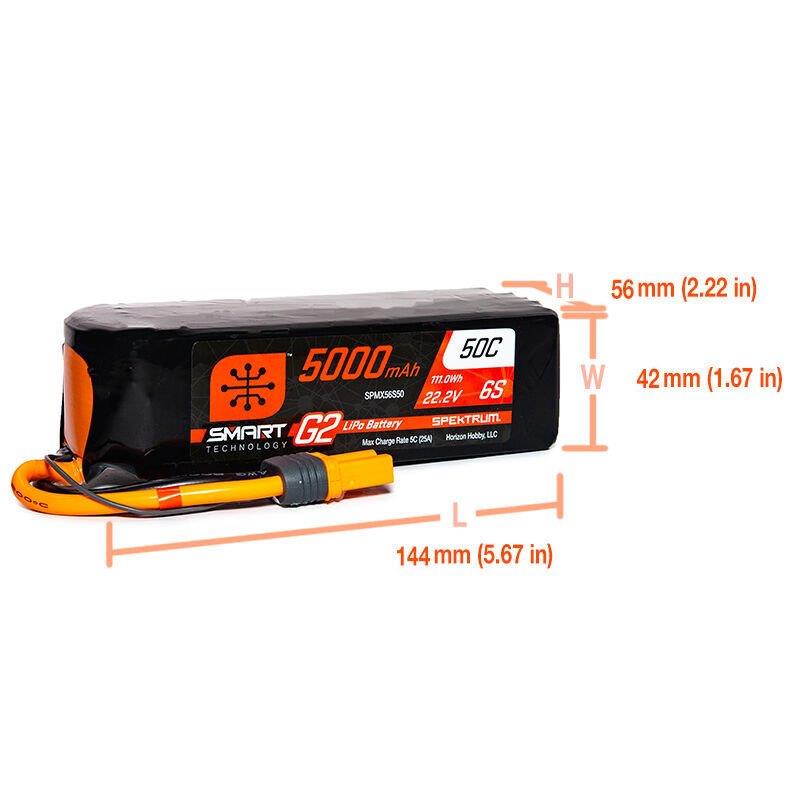 Spektrum 22.2V 5000mAh 6S 50C Smart G2 LiPo Battery: IC5 - 2