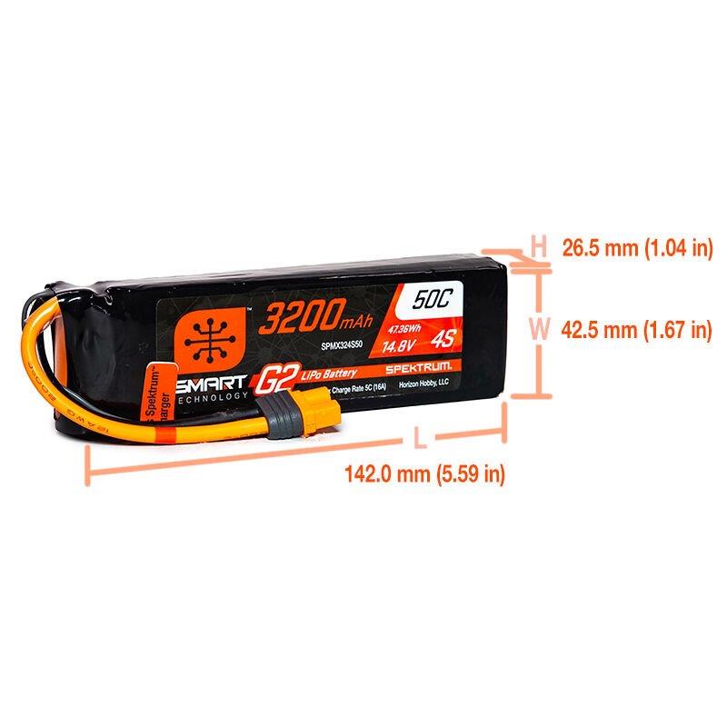 Spektrum 14.8V 3200mAh 4S 50C Smart G2 LiPo Battery: IC3 - 2