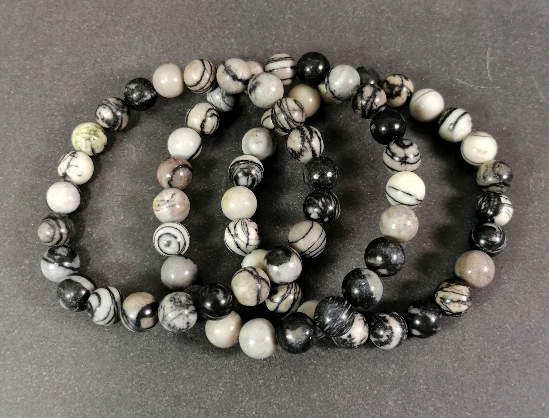 Stenarmband med 8mm pärlor - Spindelnät Jaspis