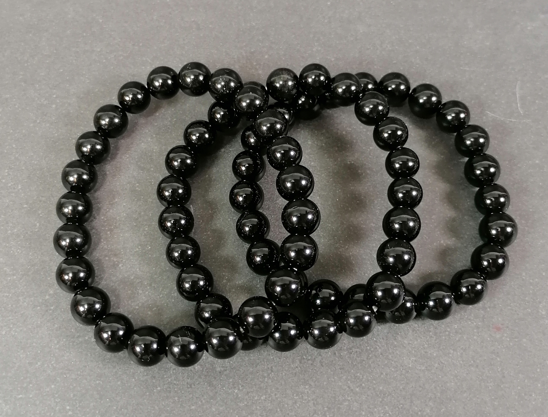 Stenarmband med 8mm pärlor - Svart Obsidian