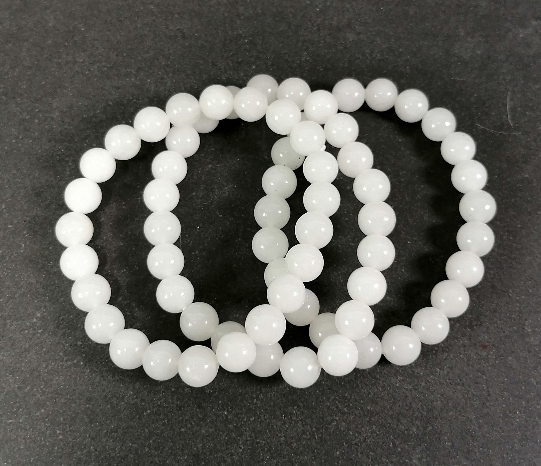 Stenarmband med 8mm pärlor - Vit Jade