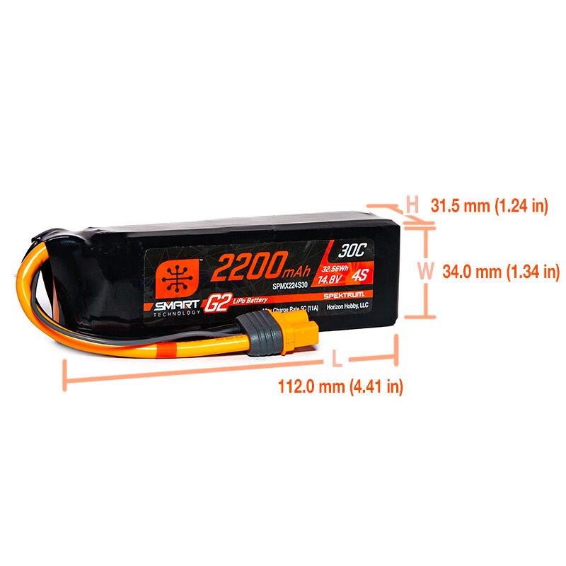Spektrum 14.8V 2200mAh 4S 30C Smart G2 LiPo Battery: IC3 - 2