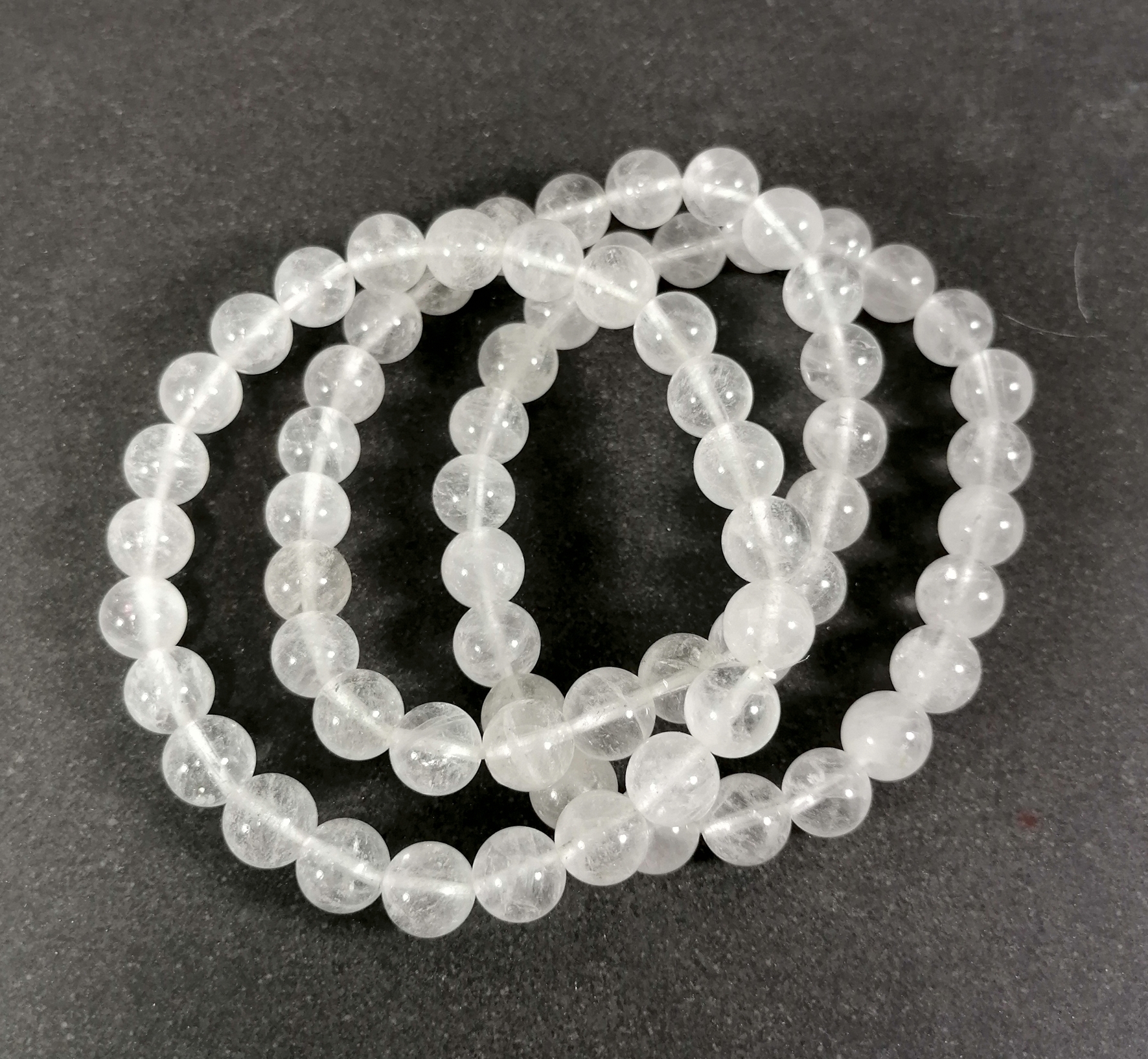 Stenarmband med 8mm pärlor - Bergkristall