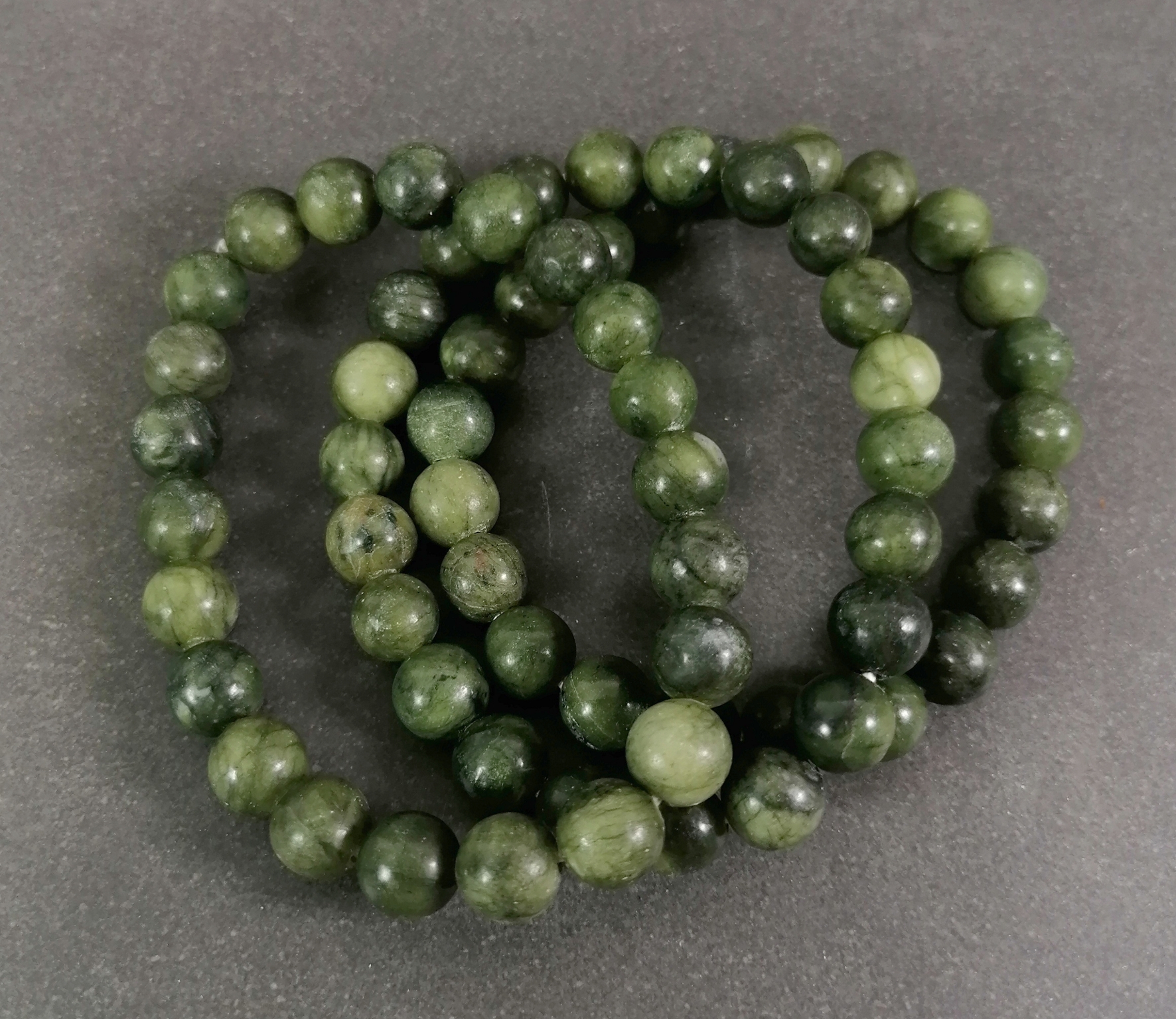 Stenarmband med 8mm pärlor - Jade, Mörk 