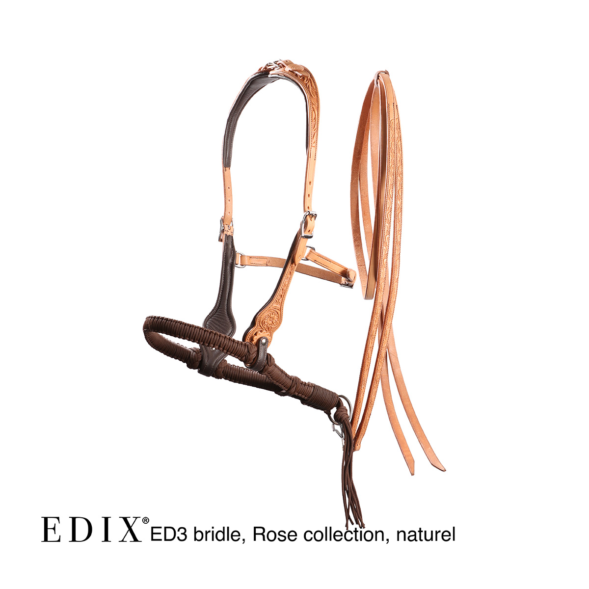 Edix© Rose ED3 anatomiskt träns (till bett, bettlösa nosdelar, bosaler m.fl), natur - 7