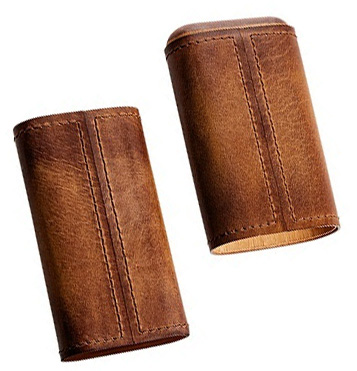 Angelo Cigarrfodral i äkta läder 3 cigarrer - Light Cognac Antico